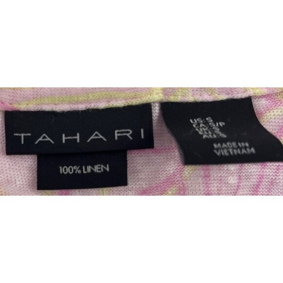 Tahari Women's Pink & Yellow Leaf Print Linen Top Small - Picture 3 of 5